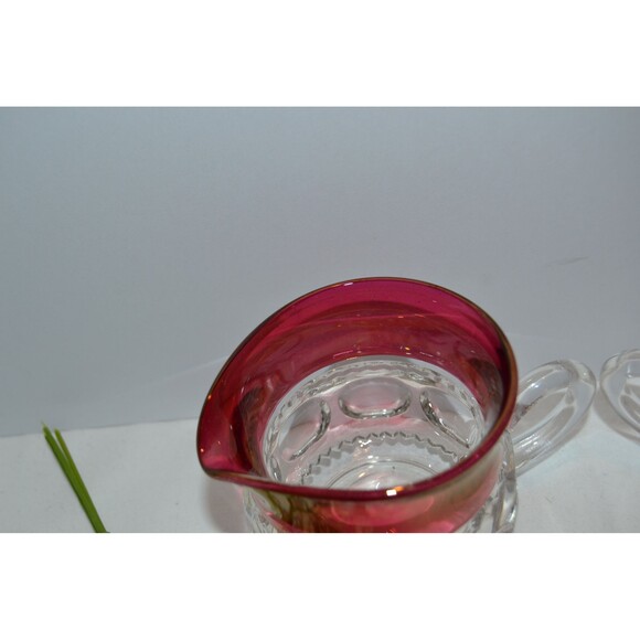 Vintage Glass Kings Crown Ruby Sugar and Creamer - Picture 3 of 5